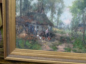 Theodorus van Oorschot - Olieverf op doek , Boerin met kippen – ingelijst – 98 x 78 cm kopen? Bied vanaf 1!