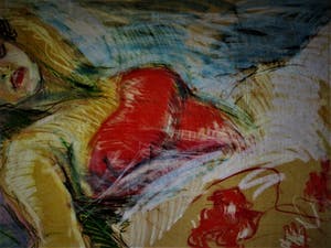 Gabriëlle Huig - Rietveld Acad. 1966 - Geweldig expressionistisch Pastel "Slapende Dame" GROOT!! kopen? Bied vanaf 10!