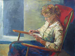 Niet of onleesbaar gesigneerd - Olieverf op doek , Leesvrouw , Lezende vrouw kopen? Bied vanaf 1!