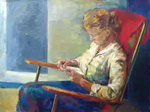 Niet of onleesbaar gesigneerd - Olieverf op doek , Leesvrouw , Lezende vrouw verkocht voor € 1!