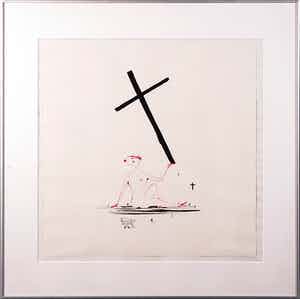 Henk Visch - Zeefdruk, De rode wolk - Ingelijst verkocht voor € 50!