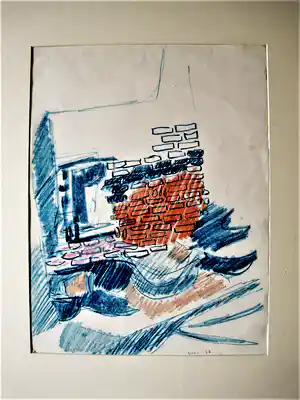 Piero Giunni - Vooraanstaand Italiaans modernist - groot Pastel - "Huis in aanbouw" gesigneerd verkocht voor € 58!