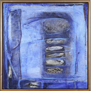 Vera van Heusden - Olieverf en papiercollage op doek, Blauwe compositie - Ingelijst (Groot) kopen? Bied vanaf 200!