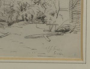 Arnoldus Johannes Eymer - Aquarel, Landschap met houten schuurtje (Eemnes) - Ingelijst kopen? Bied vanaf 50!