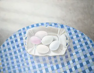 Niet of onleesbaar gesigneerd - Olieverf op doek, Stilleven met eieren - Ingelijst kopen? Bied vanaf 1!