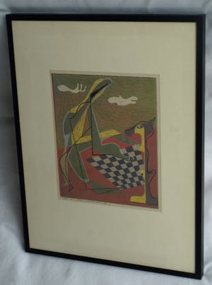 Harry van Kruiningen - Ingelijste kleurenlitho , Schaakspeler – 1947 – oplage 24 ex. kopen? Bied vanaf 50!