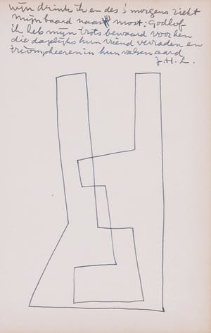 Siep van den Berg - Inkttekening, Abstracte compositie met boodschap kopen? Bied vanaf 10!