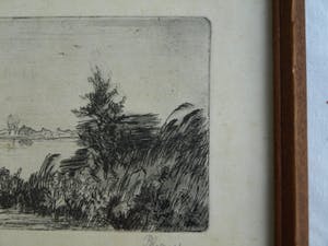 Piet Kraus - Ets , Gezicht op de Biesbosch – gesigneerd & ingelijst – 1944 kopen? Bied vanaf 1!