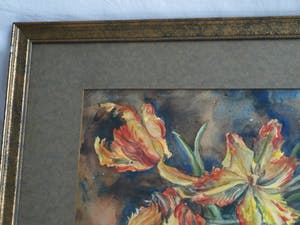 Willem Karel Rees - Aquarel , Stilleven met Tulpen – gesigneerd & ingelijst – ca 1930 kopen? Bied vanaf 45!