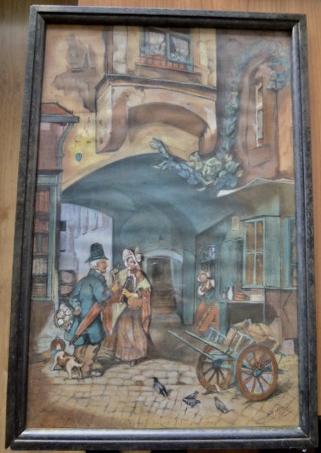 Niet of onleesbaar gesigneerd - Grote tekening in Dickens stijl uit 1937 = gesigneerd kopen? Bied vanaf 1!