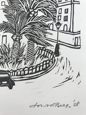 Jos van den Berg - Linosnede - 1958 - 'Nice' - niet ingelijst kopen? Bied vanaf 35!