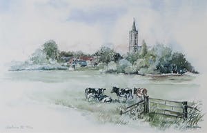 Coraline Backer - Offset, Vergezicht met koeien in de wei - Ingelijst kopen? Bied vanaf 1!