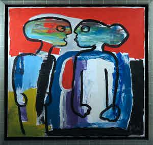 Martin van Wordragen - Olieverf op doek, Gekijf - Ingelijst (Groot) verkocht voor € 250!