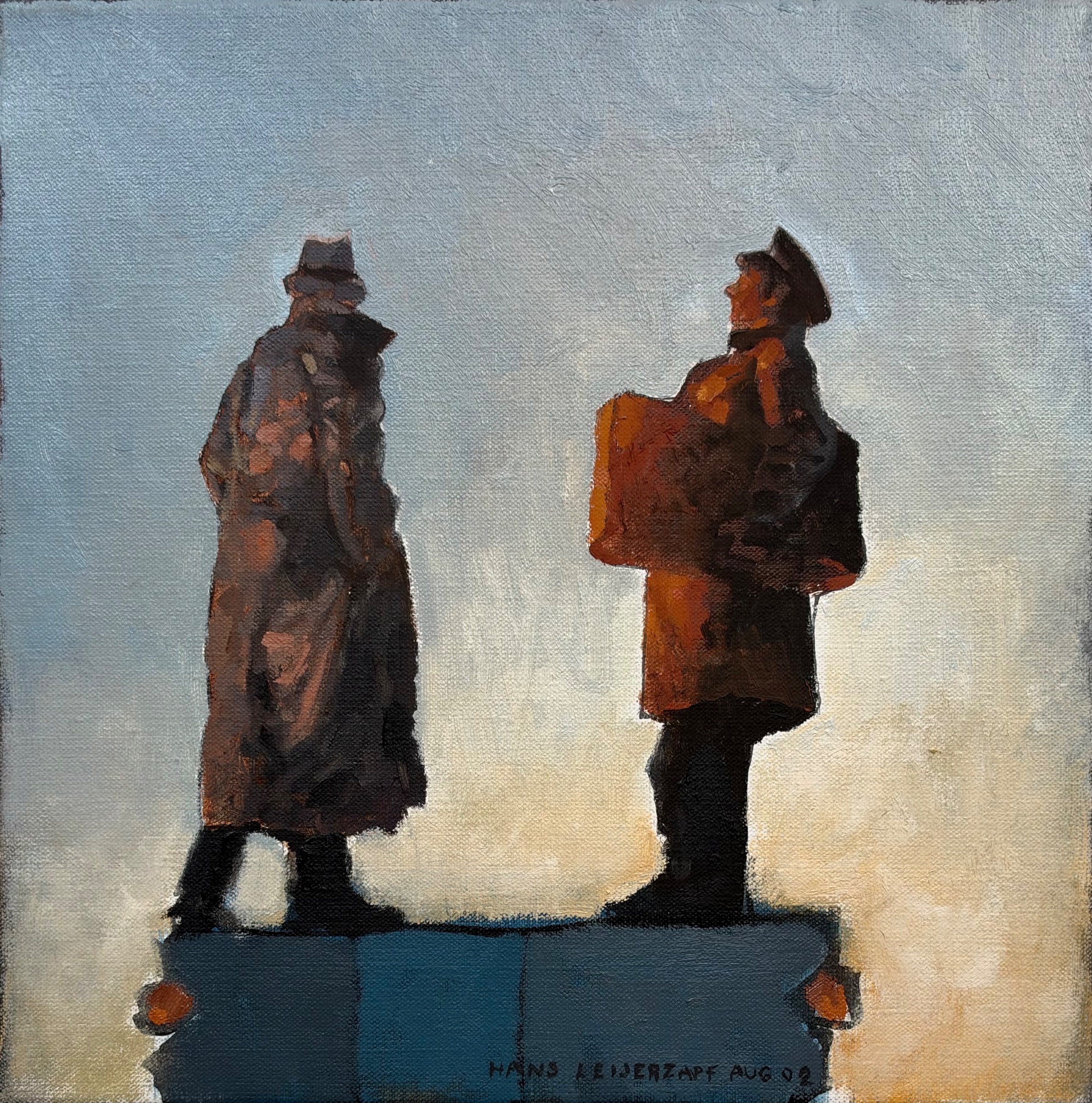 Hans Leyerzapf - Olieverf op doek | 'Daar staan we dan II' | 2002 kopen? Bied vanaf 500!