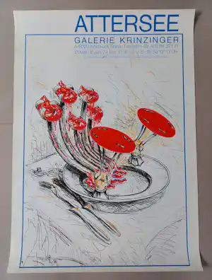 Christian Ludwig Attersee - Original Ausstellungsplakat Tellerlampe Galerie Krinzinger Innsbruck 1974 kaufen? Bieten Sie von 60!