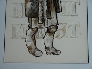 Niet of onleesbaar gesigneerd - 2x Ingelijste inkttekening , “Berthold Brecht & Mutter Courage” kopen? Bied vanaf 1!