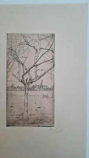 Pieter Dupont - Handgesigneerd - Boom in landschap met dorp- 1895 kopen? Bied vanaf 110!