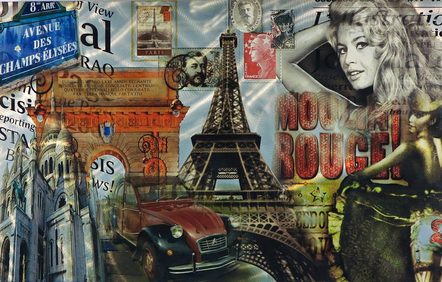 Benito Lewis - Gemengde techniek / fotocollage op metaal, Paris verkocht voor € 100!