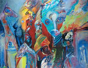 Rachid Ben Ali - Gemengde techniek op doek, Zonder titel (Groot) verkocht voor € 350!