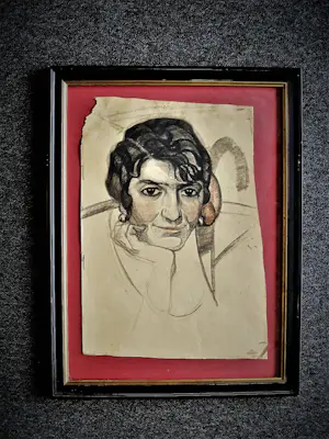 Arjen Galema - Vroege (omstreeks 1920) gemaakt Houtskool portret jonge vrouw - mooi ingelijst kopen? Bied vanaf 49!