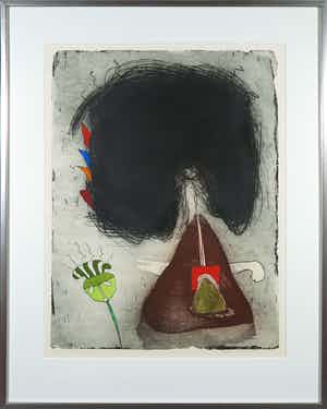 Michel van Overbeeke - Kleurenets met bladgoud, Mountain story III - Ingelijst verkocht voor € 1!