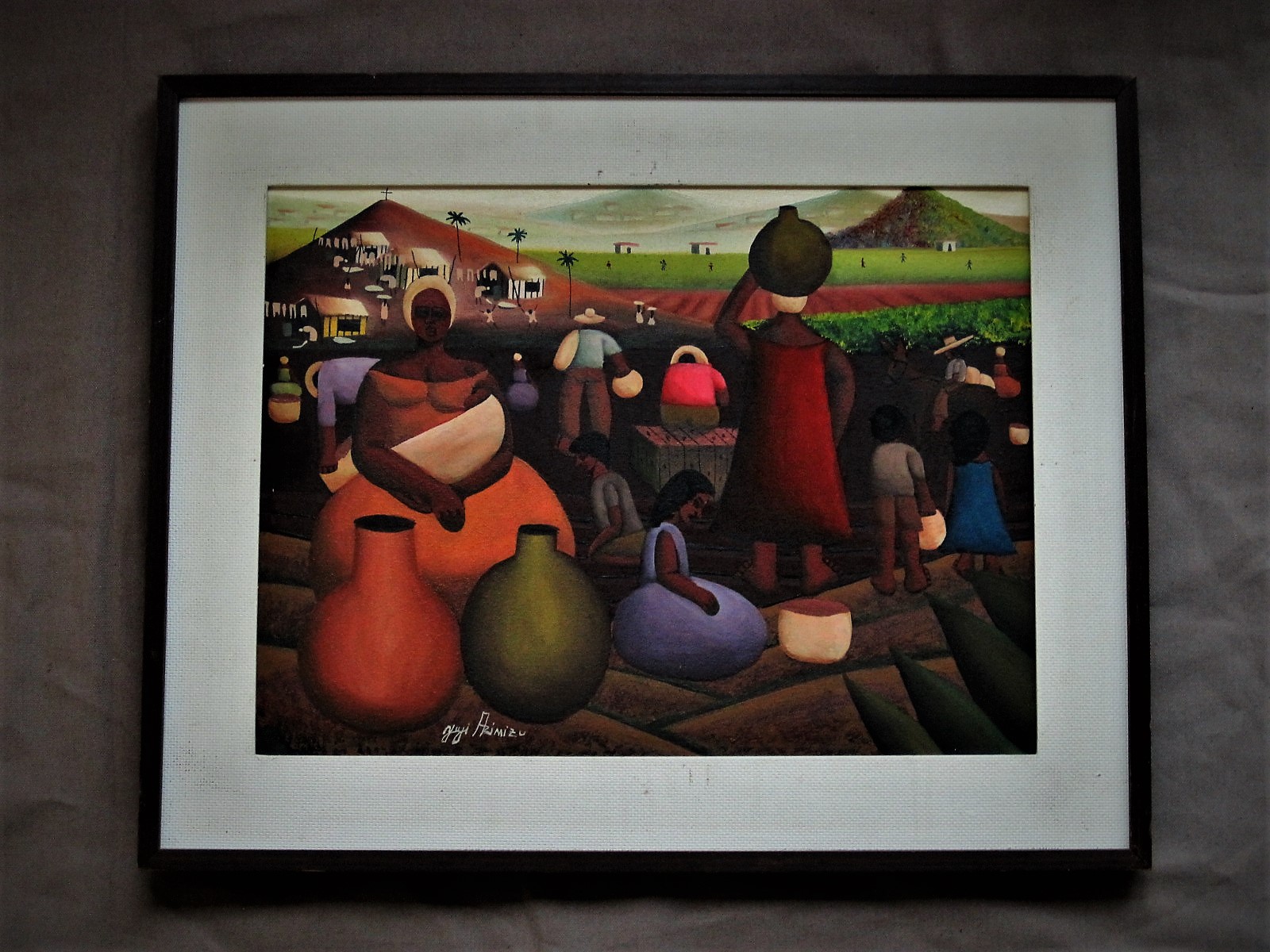 Niet of onleesbaar gesigneerd - Braziliaanse naieve kunst "op de Markt in Rio" gesigneerd verkocht voor € 1!