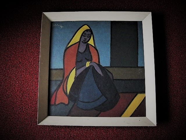 Niet of onleesbaar gesigneerd - Interessant India New Delhi 1940 Kubisme "Zittende vrouw" gesigneerd  kopen? Bied vanaf 1!