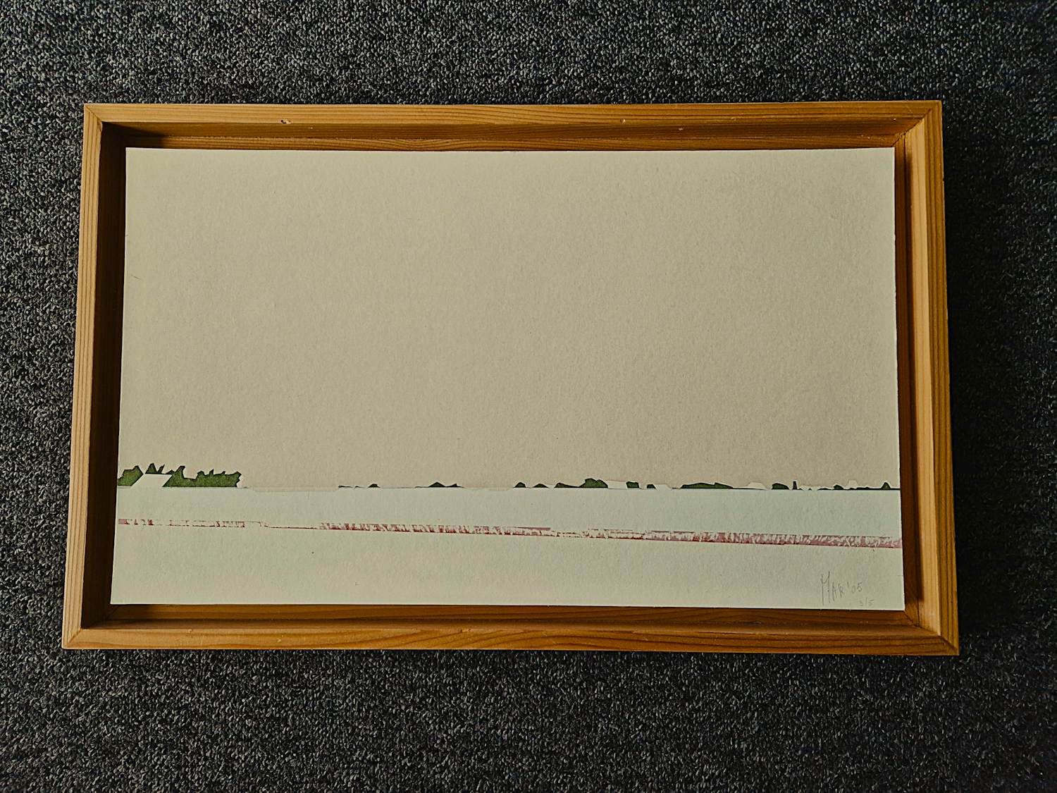 Mar Vedder - Unica (3/5) zeefdruk "wijds Gronings landschap/doorgesneden" in lijst - ges. verkocht voor € 68!