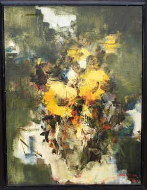 Milan Martinec - Ingelijst, olieverf op doek , ‘Slunečnice’ (‘Zonnebloemen’) - 1992 verkocht voor € 100!