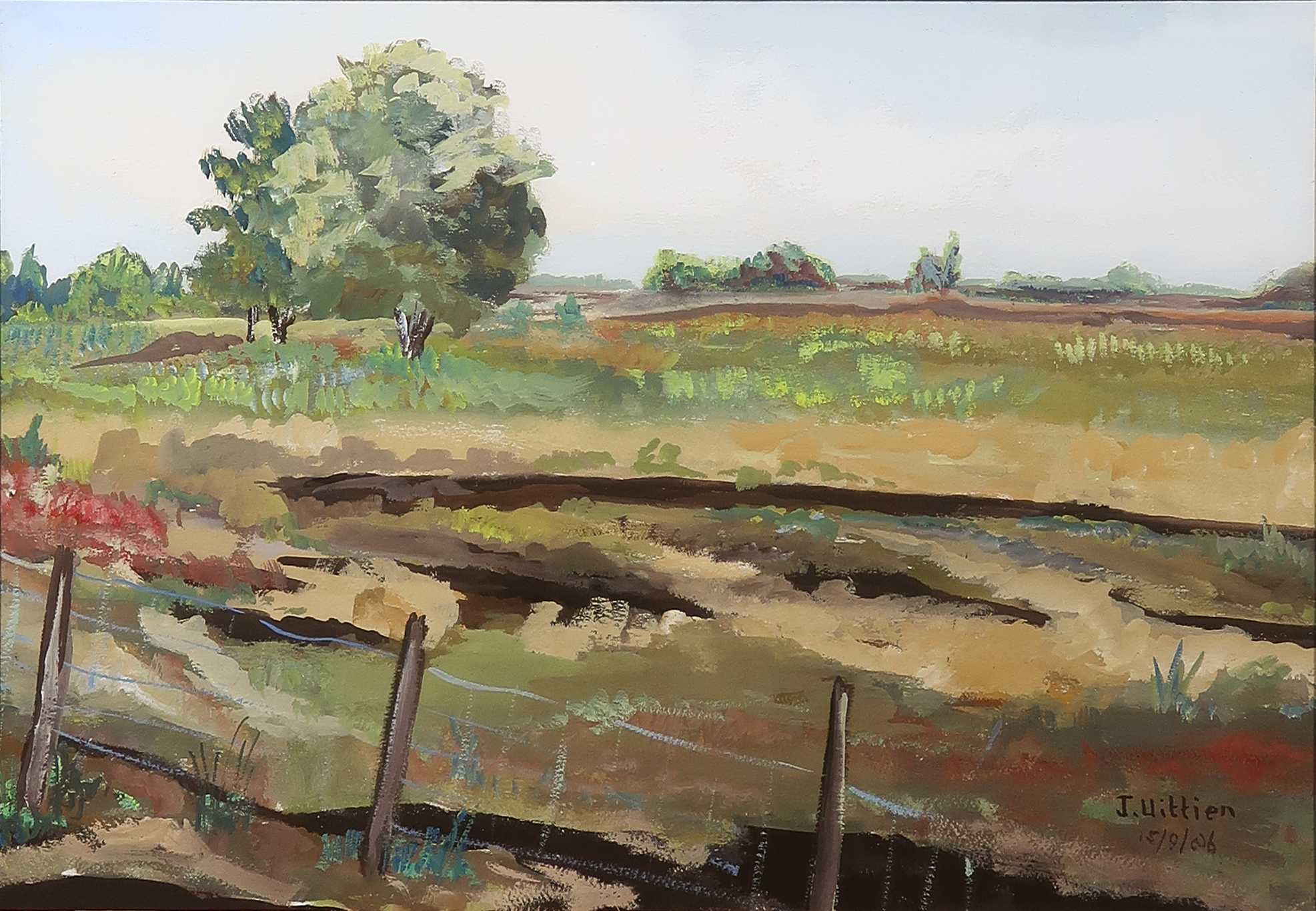 Niet of onleesbaar gesigneerd - Acryl op papier, Landschap - Ingelijst kopen? Bied vanaf 1!