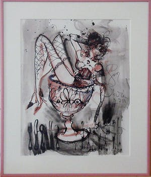 Guy Olivier - Dame in soepterrine (gemengde techniek, ORIGINEEL WERK!) kopen? Bied vanaf 395!