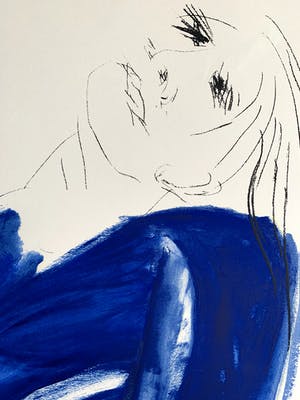Jacqueline de Jong - kleurenlitho | 'Vrouw in blauw' | 1982 kopen? Bied vanaf 100!