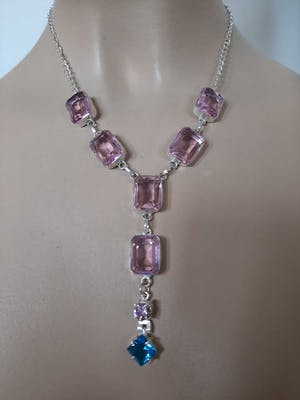 Curiosa - Zilveren ketting 925 met kunziet en topaaz Swarovsky kopen? Bied vanaf 20!