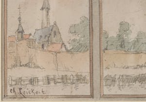 Charles Leickert - Aquarel en potlood, Vue en Tryptique d'une ville Hollandaise - Ingelijst kaufen? Bieten Sie von 200!