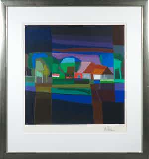 Ton Schulten - Zeefdruk, Boerenhoeve - Ingelijst verkocht voor € 300!