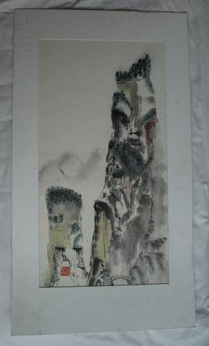 Niet of onleesbaar gesigneerd - Japanse kunstenaar, “De berg” - aquarelverf en inkt op karton kopen? Bied vanaf 1!