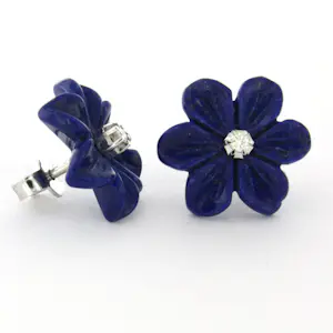 18k gouden oorknoppen met bloemvorm lapis lazuli en briljant geslepen diamant kopen? Bied vanaf 230!