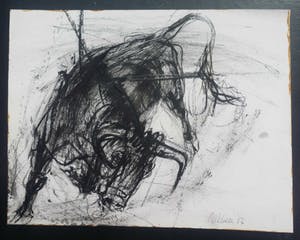 Piet Klaasse - Stier. Houtskool en waterverf. kopen? Bied vanaf 59!