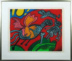 Corneille - Zeefdruk, L' ange descendu des astres - Ingelijst verkocht voor € 200!