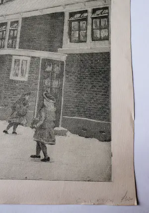 Casper Marinus Kouw - leuke - omstreeks 1920 - droge naald Ets "sneeuwballen gooien" potloodgesigneerd kopen? Bied vanaf 25!