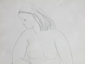 Juus Hartman - Zittend Naakt - Pentekening kopen? Bied vanaf 30!