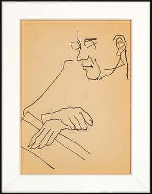 Siep van den Berg - Inkttekening, Slapende man - Ingelijst verkocht voor € 55!