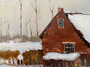 Niet of onleesbaar gesigneerd - boerderijtje in sneeuw kopen? Bied vanaf 1!