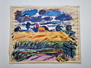 Ria Exel - GROOT, in 1948 geschilderd "landschap Groningen onder dreigend wolkendek" gesign kopen? Bied vanaf 174!