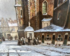Oene Romkes de Jongh - Winters stadsgezicht kopen? Bied vanaf 1500!
