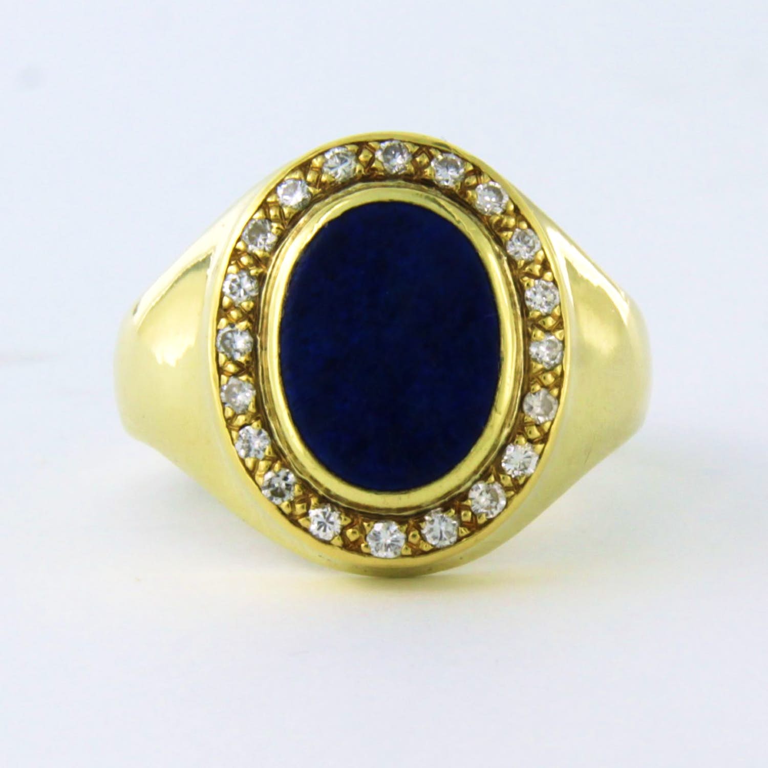 14k gouden heren ring bezet met lapis lazuli en briljant geslepen diamant kopen? Bied vanaf 455!