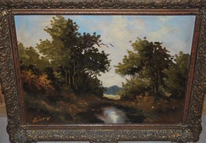 Jan van Vlaardingen - Boslandschap met een ven - olieverfschilderij kopen? Bied vanaf 60!