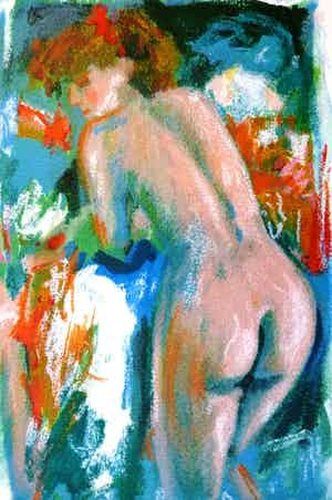 Annemarie de Groot - zeefdruk van naakte dame , e/a in vergulde lijst verkocht voor € 50!