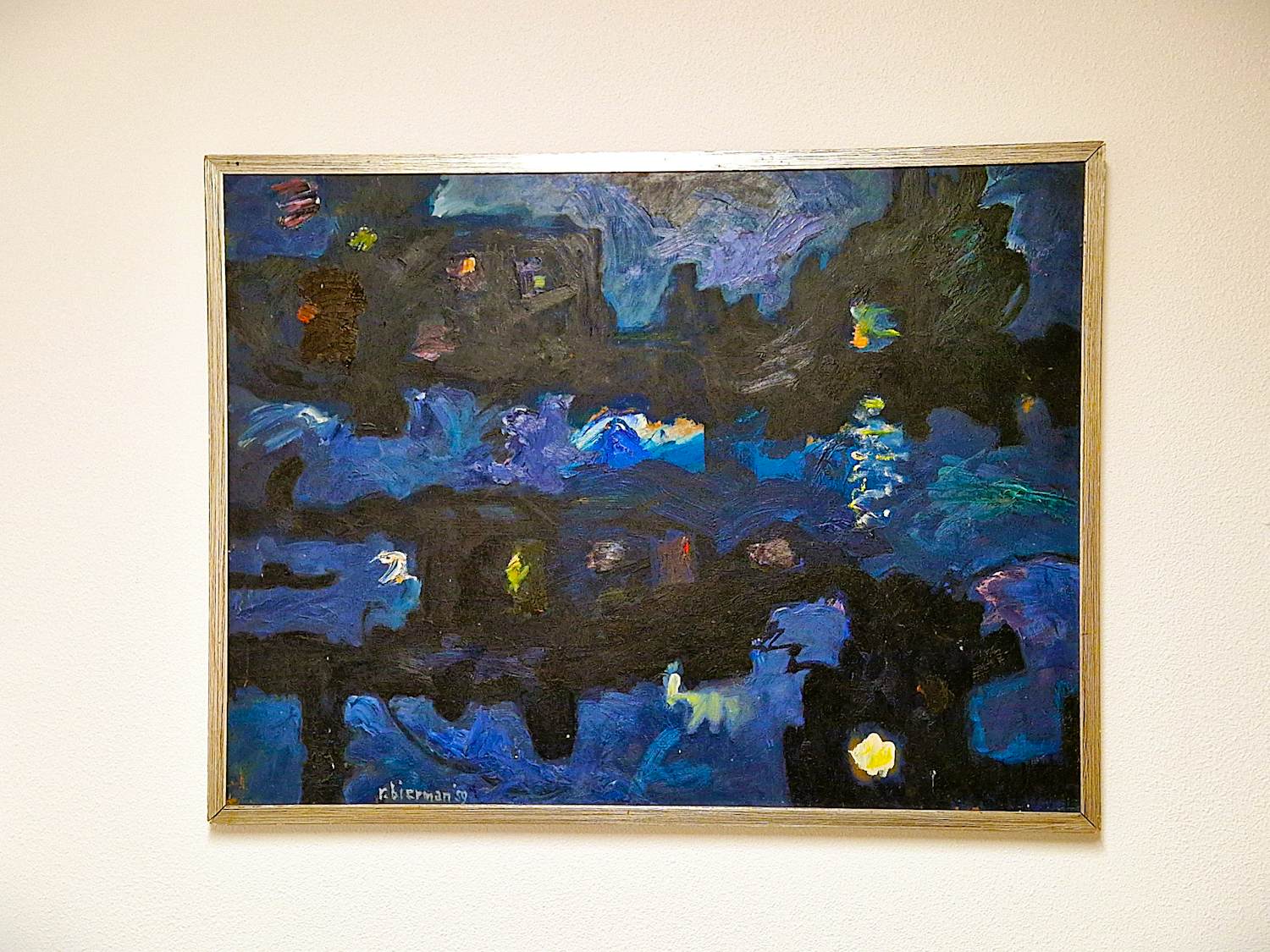 Rudi Bierman - Fraai -1959- expressionistisch olieverf "de Amstel (avond)- reflexen" in lijst verkocht voor € 244!