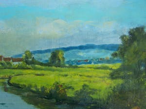 Gertrude Hutjens Koene - Heuvellandschap met beek. kopen? Bied vanaf 49!